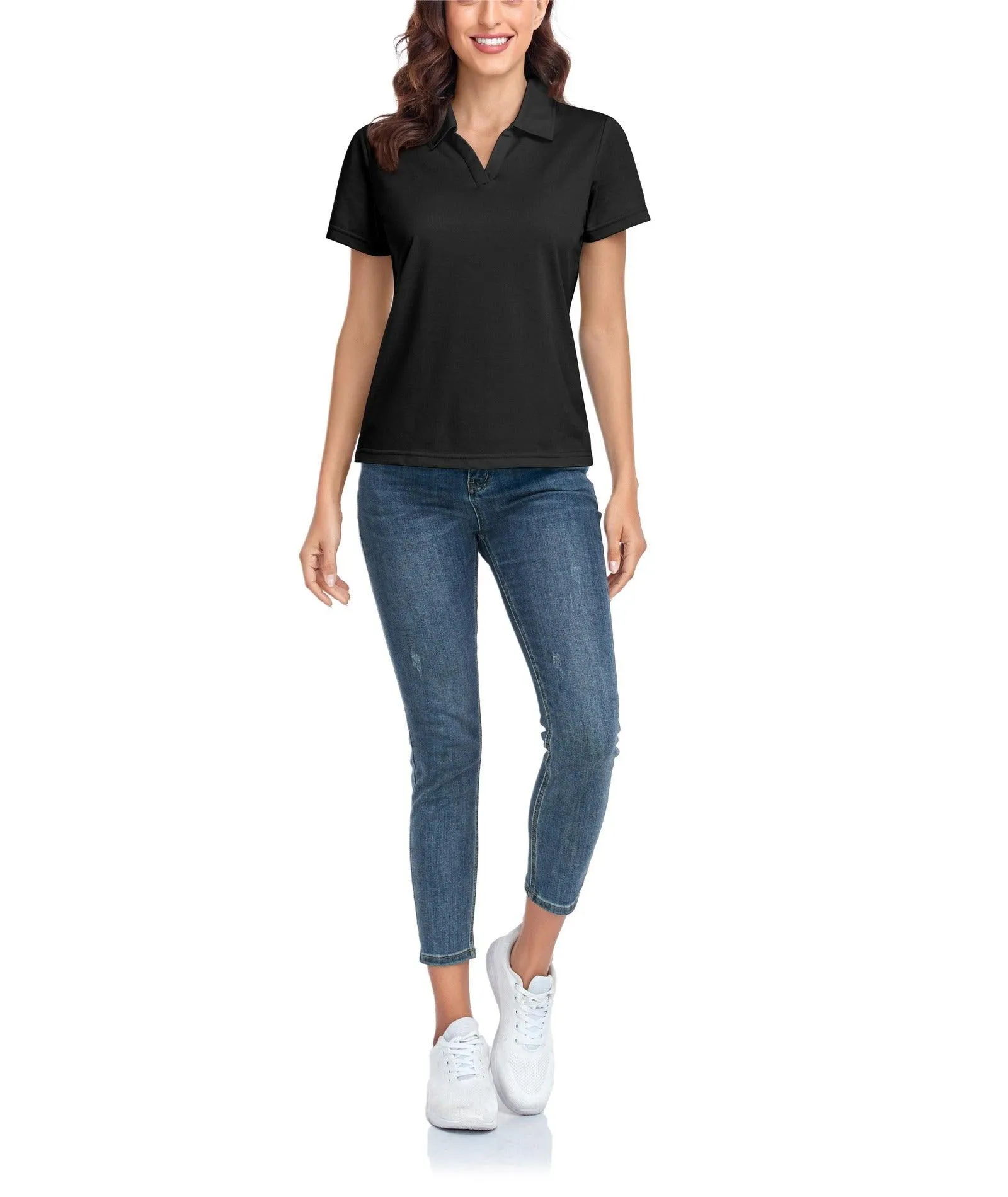 Women's V-Neck Dry Fit Golf Polo Shirt-ZPK008254