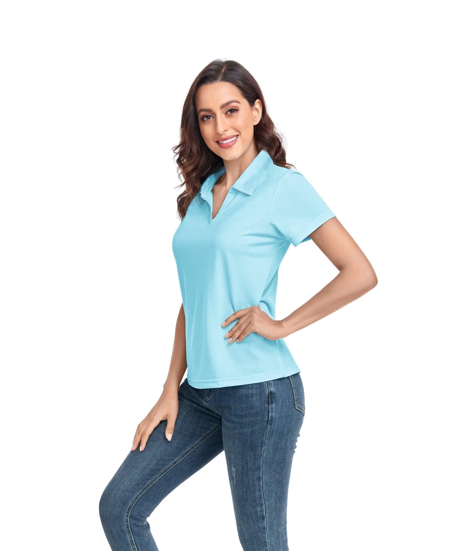 Women's V-Neck Dry Fit Golf Polo Shirt-ZPK008254