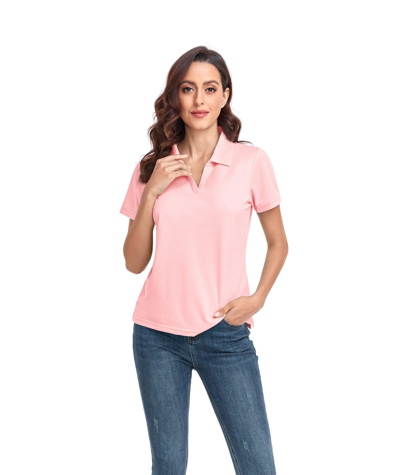Women's V-Neck Dry Fit Golf Polo Shirt-ZPK008254