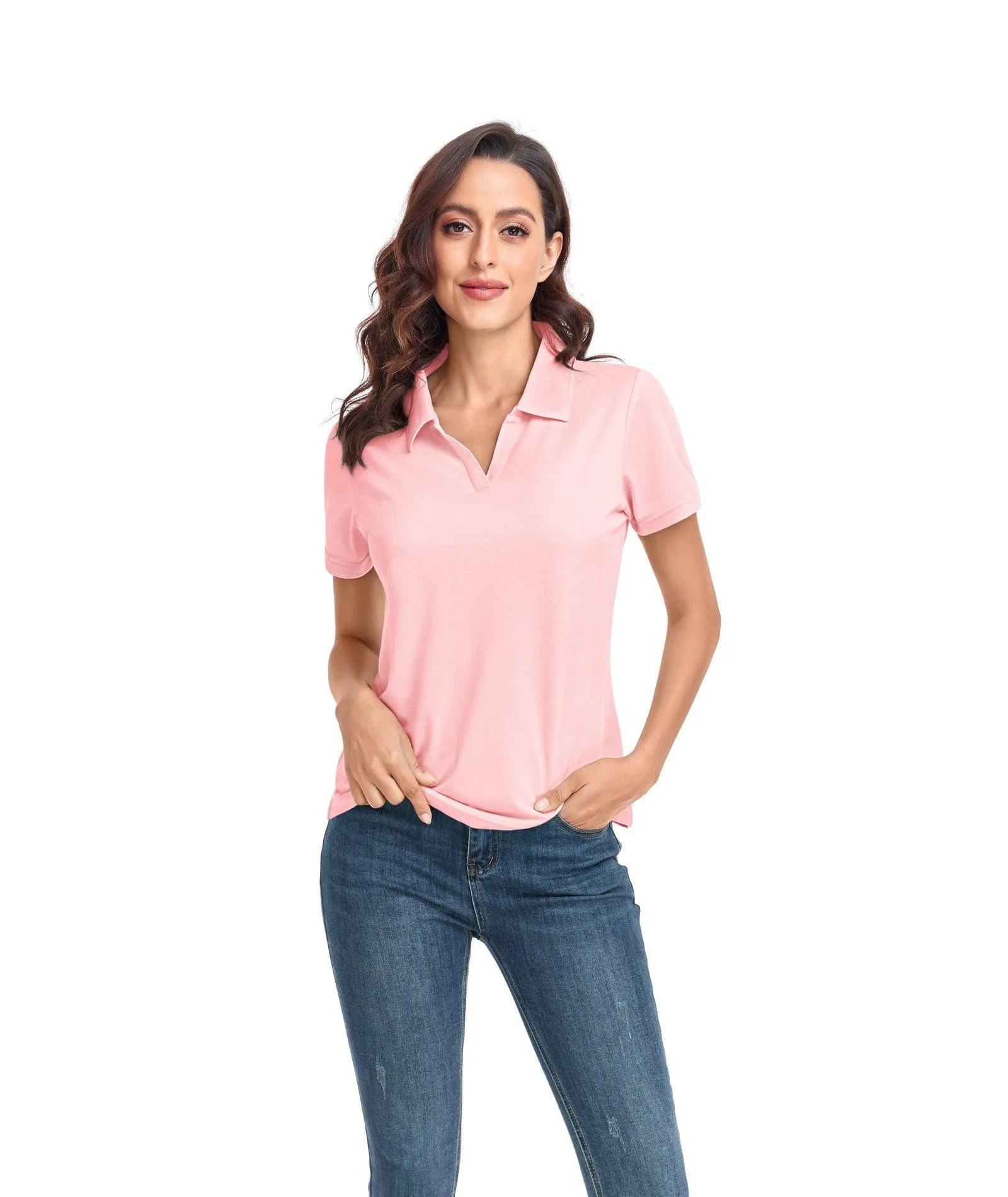 Women's V-Neck Dry Fit Golf Polo Shirt-ZPK008254