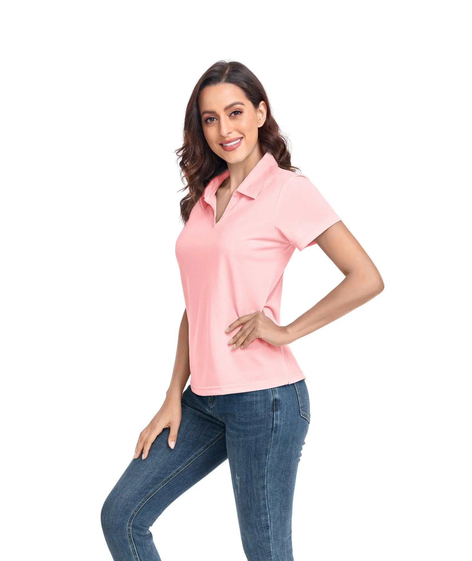 Women's V-Neck Dry Fit Golf Polo Shirt-ZPK008254