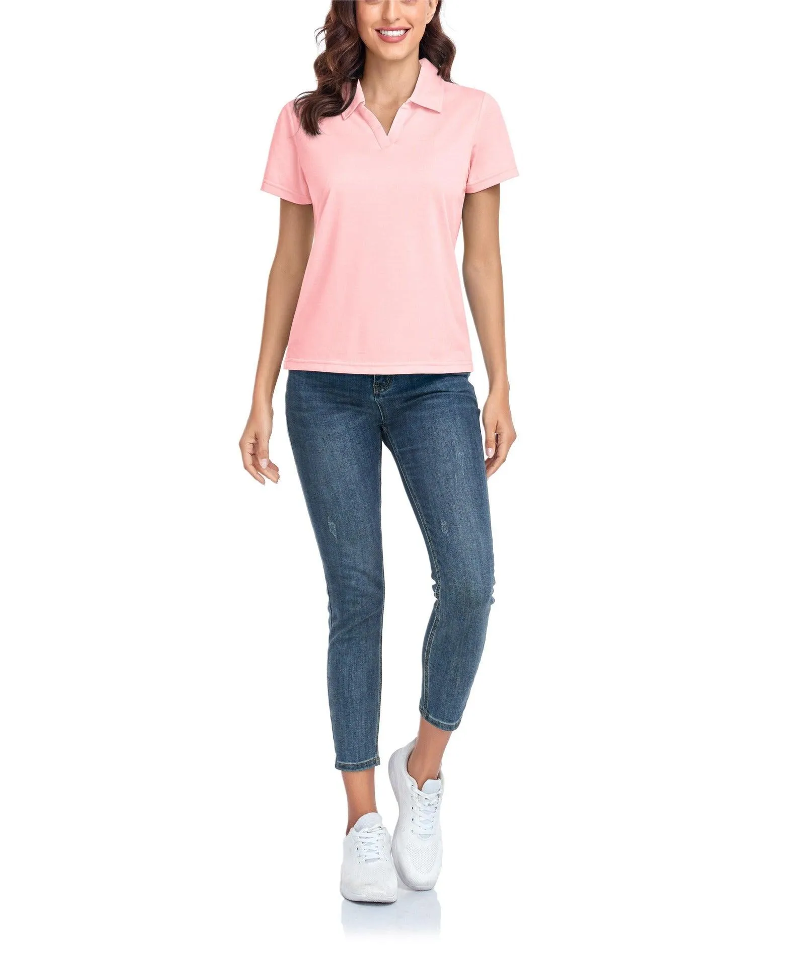 Women's V-Neck Dry Fit Golf Polo Shirt-ZPK008254