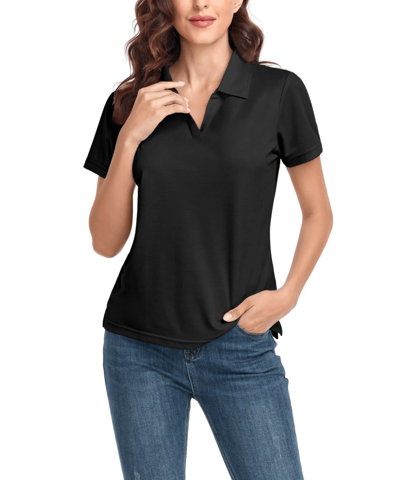 Women's V-Neck Dry Fit Golf Polo Shirt-ZPK008254