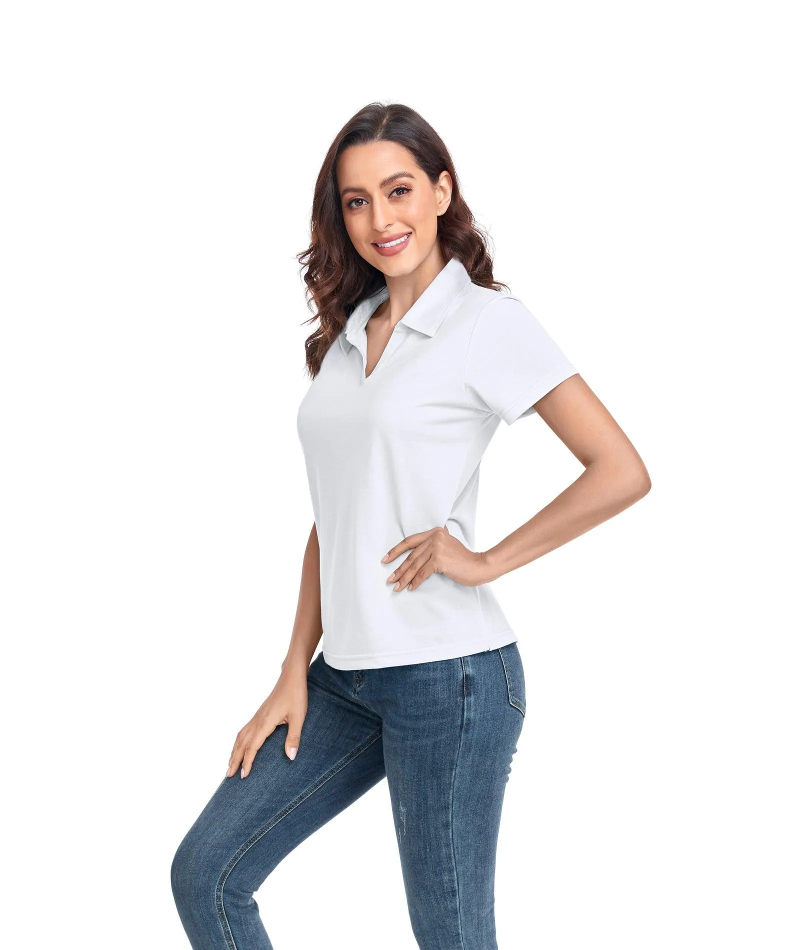 Women's V-Neck Dry Fit Golf Polo Shirt-ZPK008254
